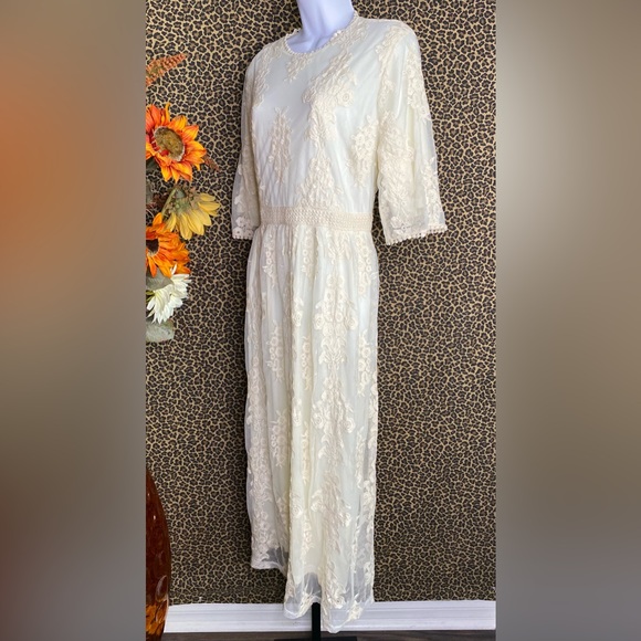 🦋B2G1🦋Vintage Style Antique Ivory Embroidered Lace Modest Midi Dress NWOT - Picture 8 of 14